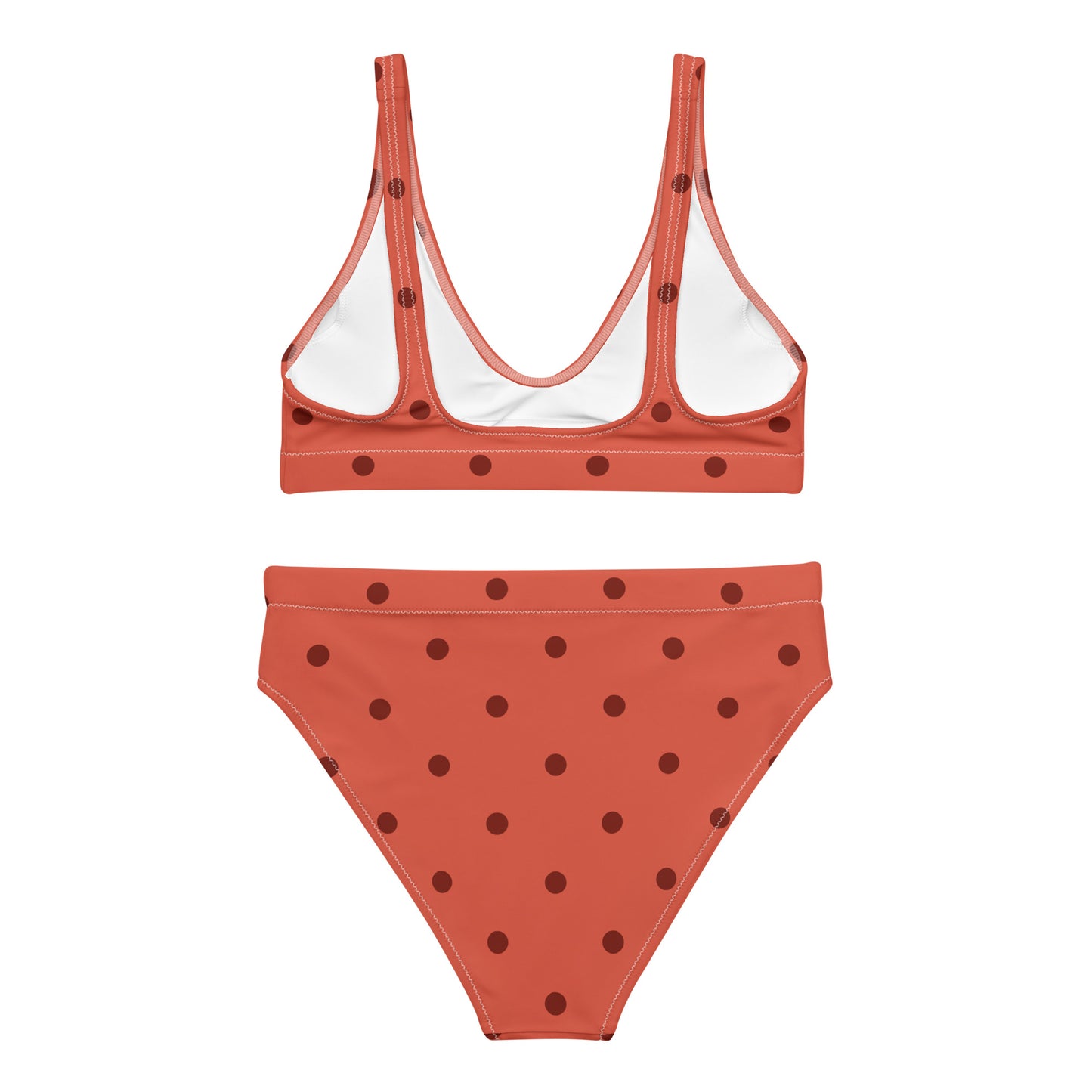 Red on Red Polka Dot Recycled  fabric high-waisted bikini