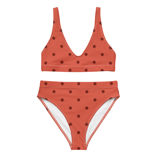 Red on Red Polka Dot Recycled  fabric high-waisted bikini