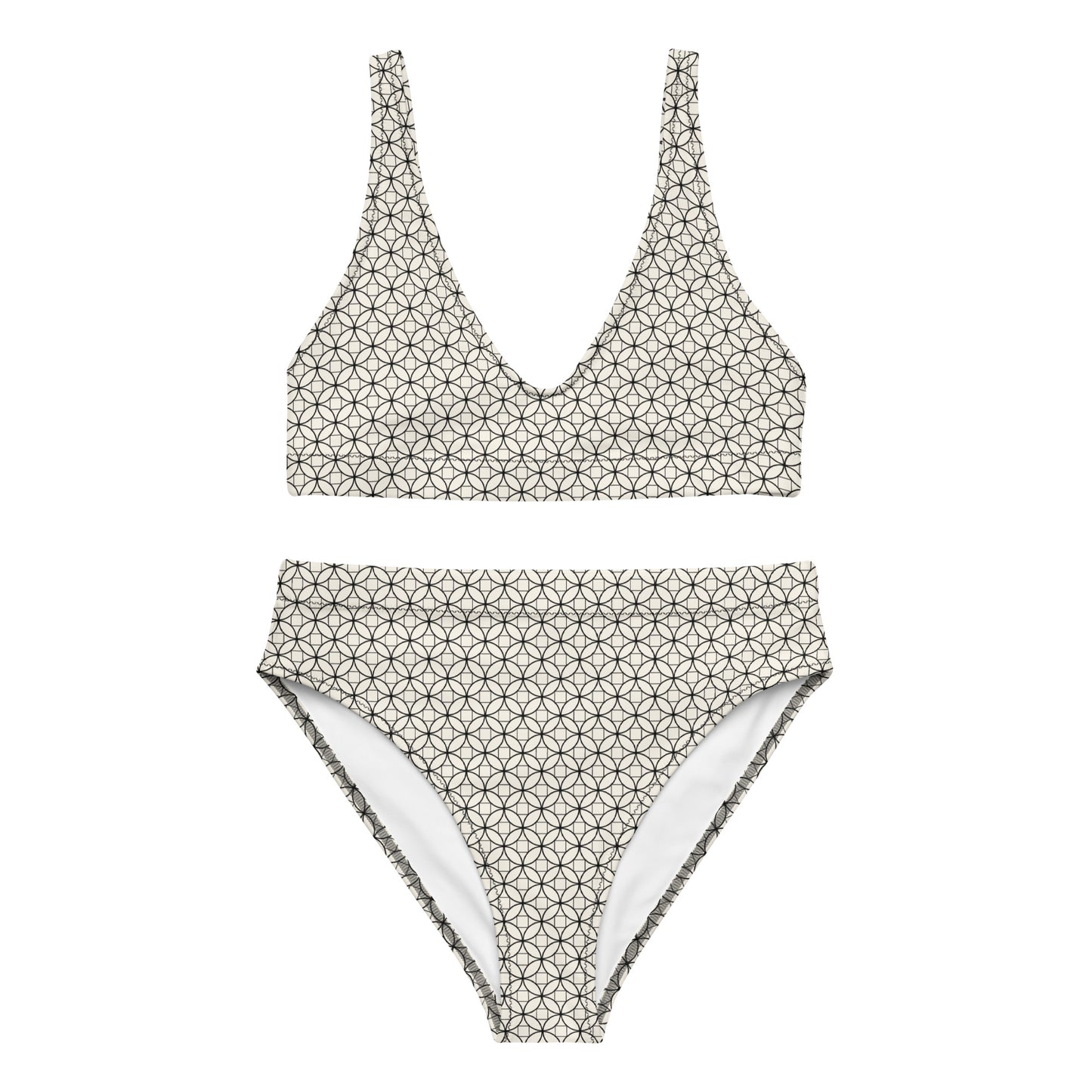 Black & White Geometric recycled fabric high-waisted bikini